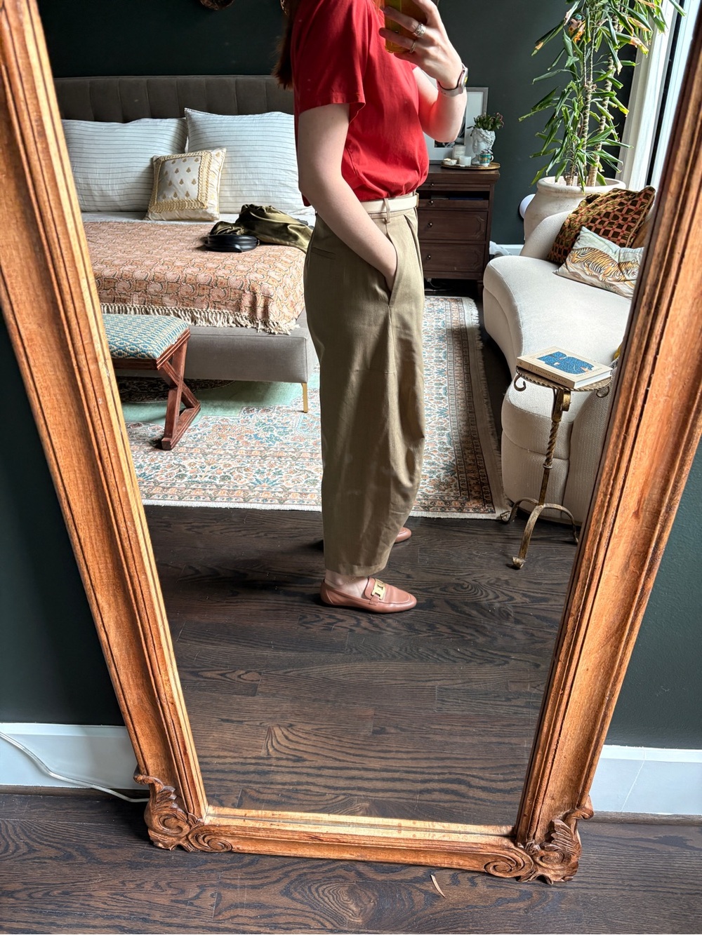 Women’s Tibi Wide-Leg Wool Pleated Pants in Khaki - Picture 8 of 12